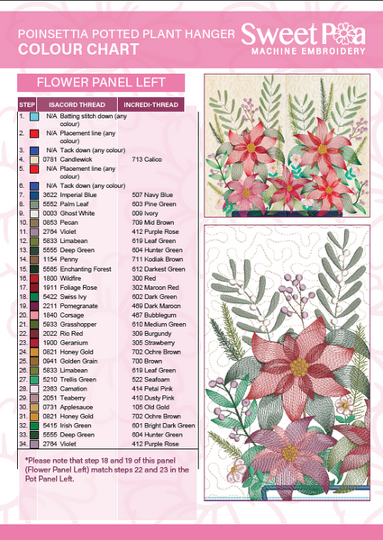 Poinsettia Potted Plant Hanger - Colour Chart