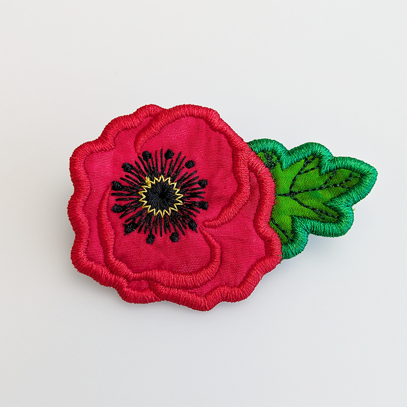 Machine Embroidery Design ITH - Poppy Brooch 4x4