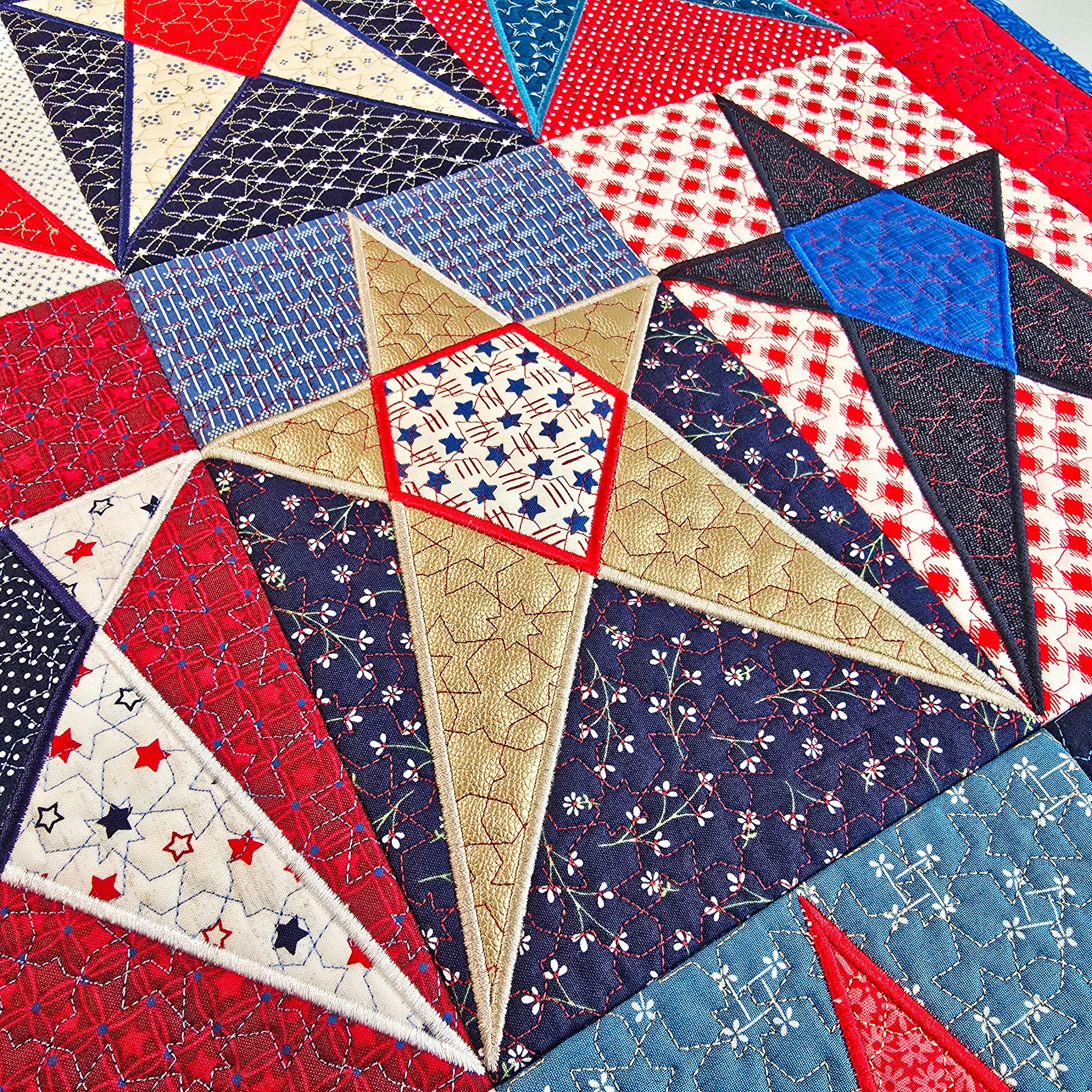 Primitive Star Blocks and Quilt In the hoop machine embroidery designs