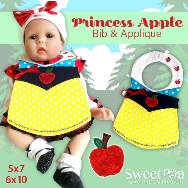 In The Hoop Embroidery Design - Princess Apple Bib 