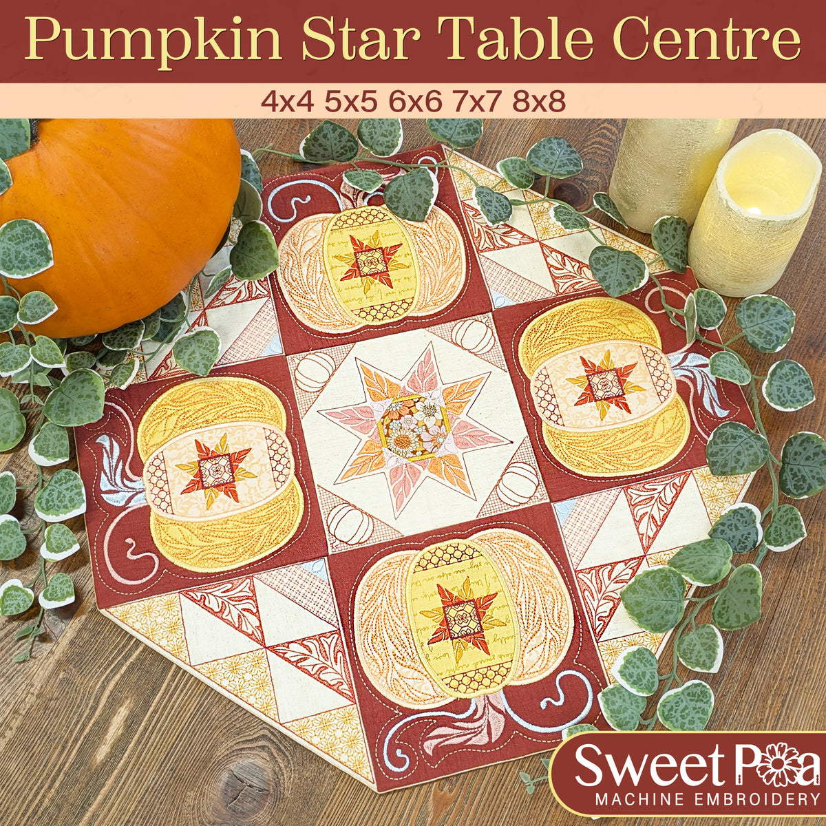 Pumpkin Star Table Centre In the hoop machine embroidery designs