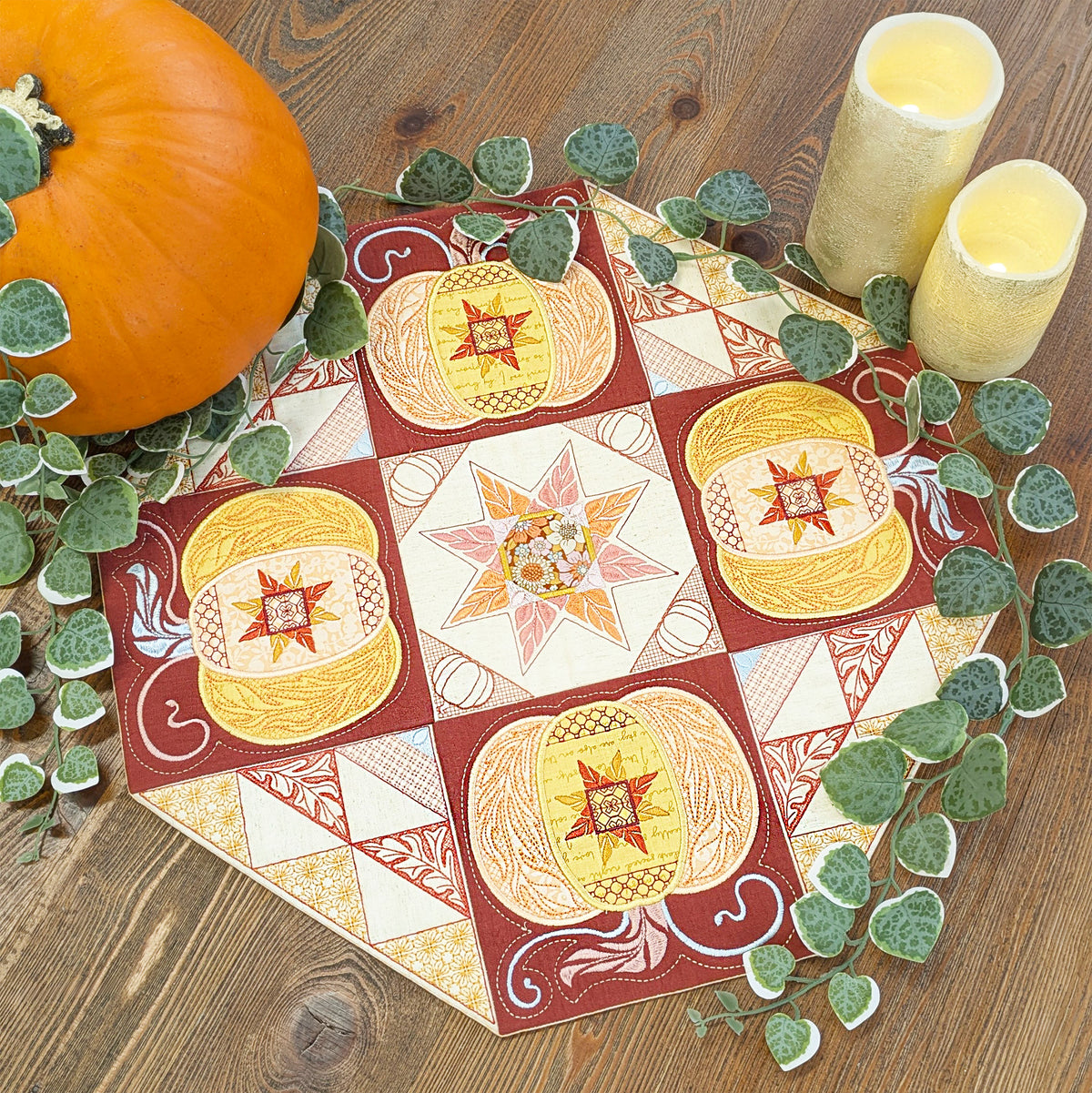 Pumpkin Star Table Centre In the hoop machine embroidery designs
