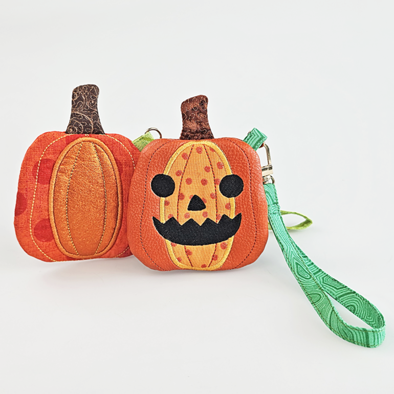 Pumpkin Jack-o-lantern Zipper purse machine embroidery design