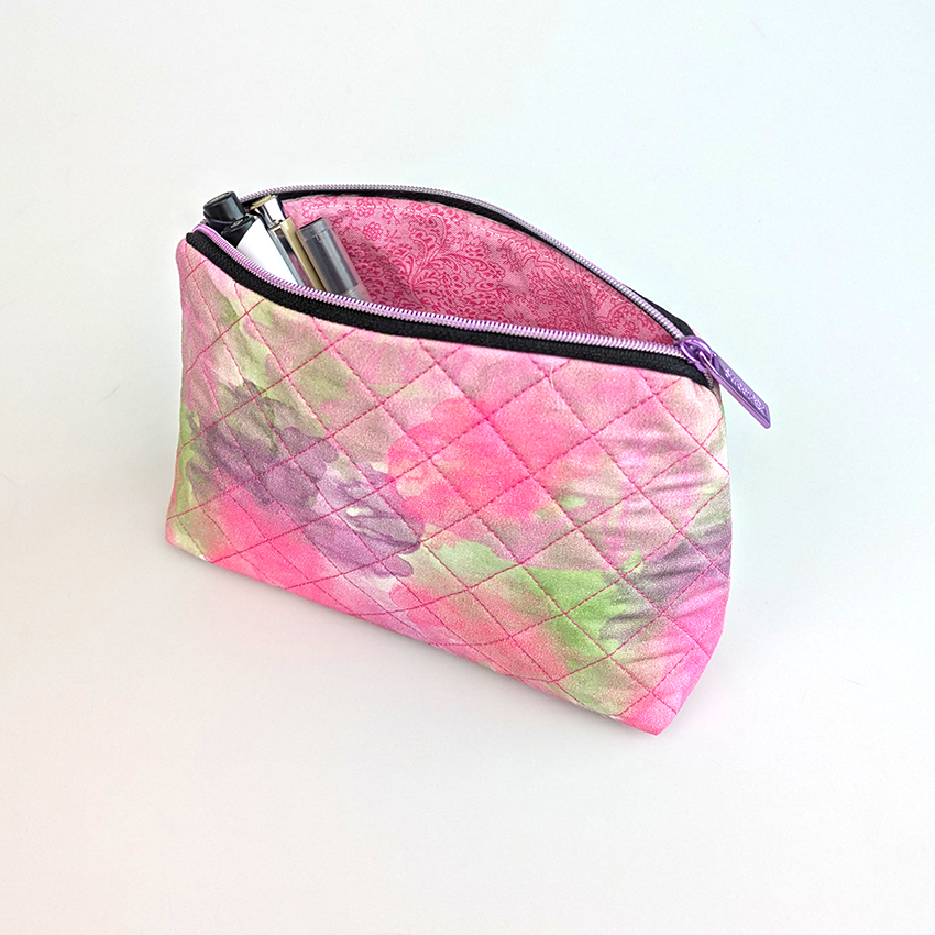 quilted zipper purse in use