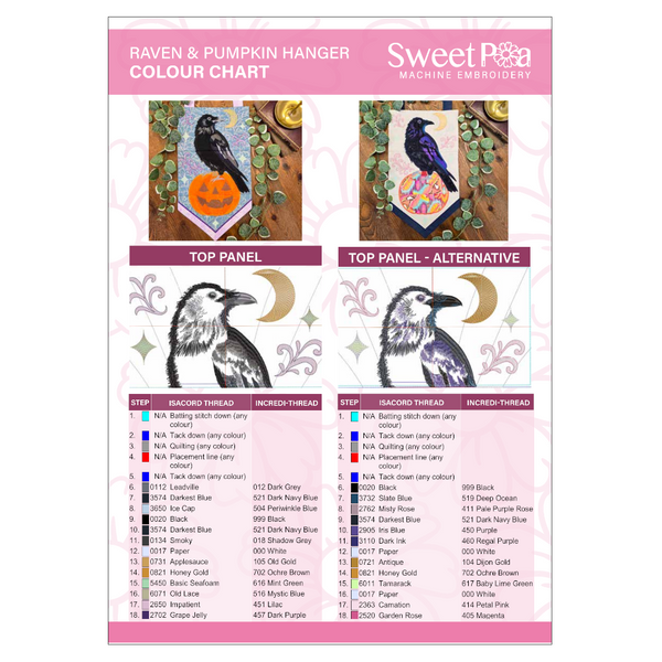 Raven Pumpkin Hanger Colour Chart