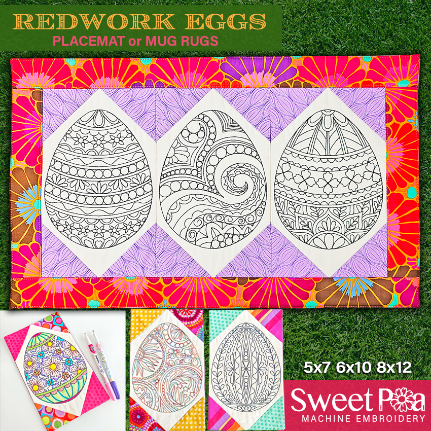 Redwork Eggs Placemat or Mug Rugs