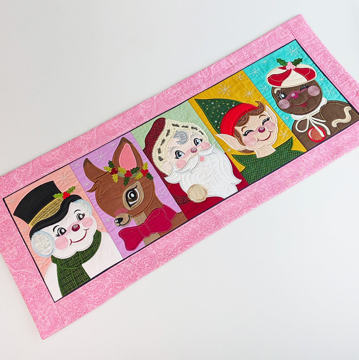 Retro Christmas Characters Table Runner In the hoop machine embroidery designs