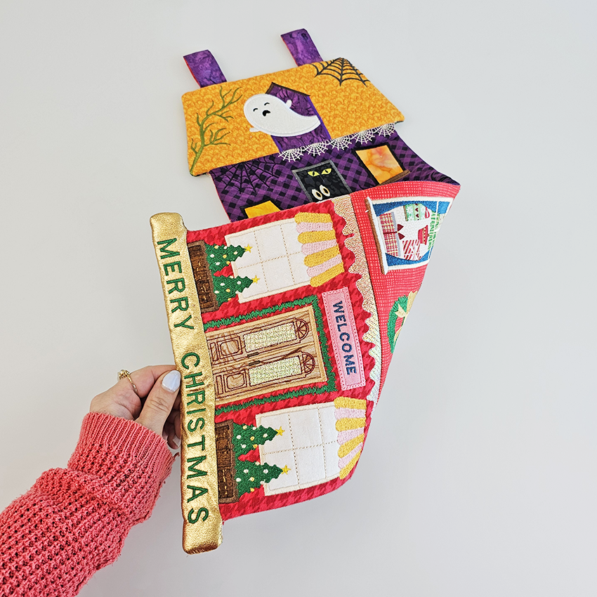 Reversible Halloween Christmas House Hanger flipped