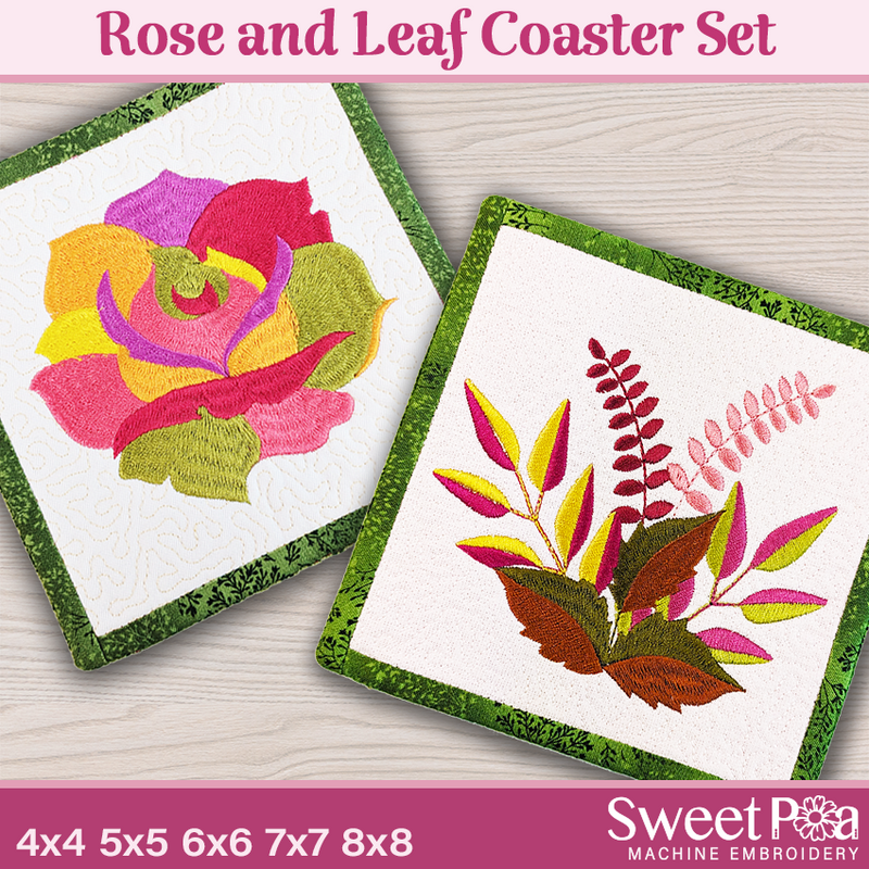 Rose and Leaf Coaster Set 4x4 5x5 6x6 7x7 8x8