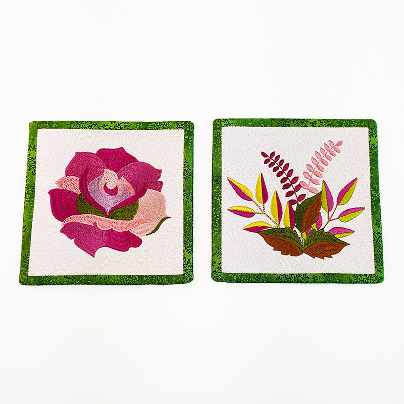 rose and leaf coaster machine embroidery design 2