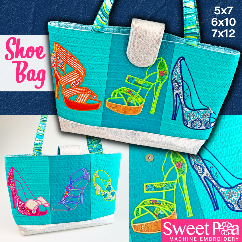 Shoe Bag 5x7 6x10 7x12 In the hoop machine embroidery designs