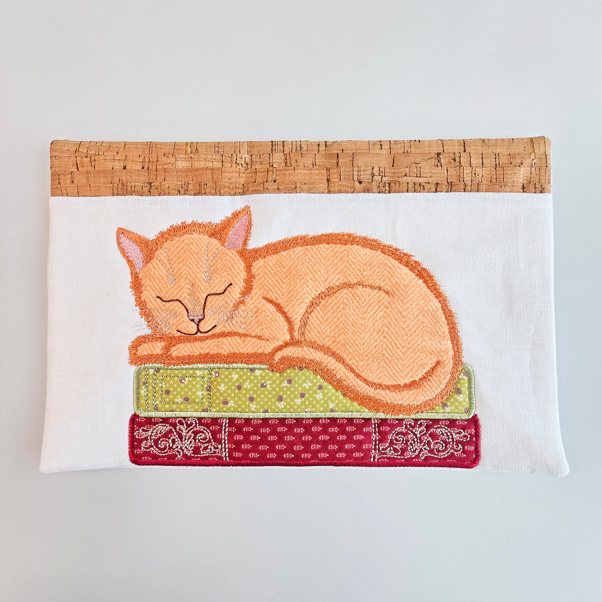 Book Stack Sleeping Kitten Add-on Block In the hoop machine embroidery designs