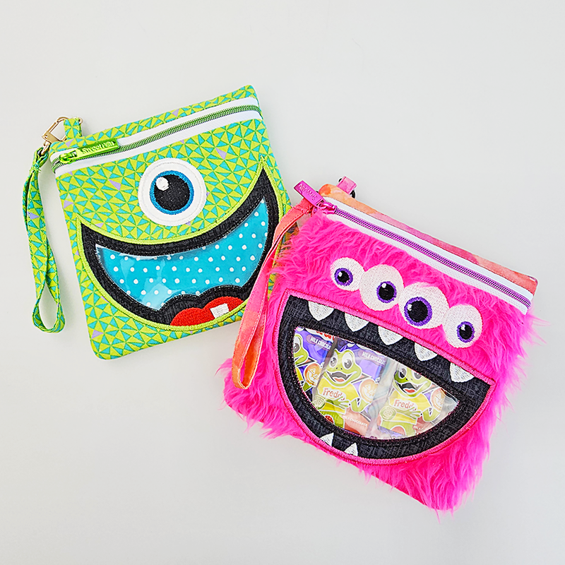 Monster Mouth Windowed Zipper Pockets ITH Design