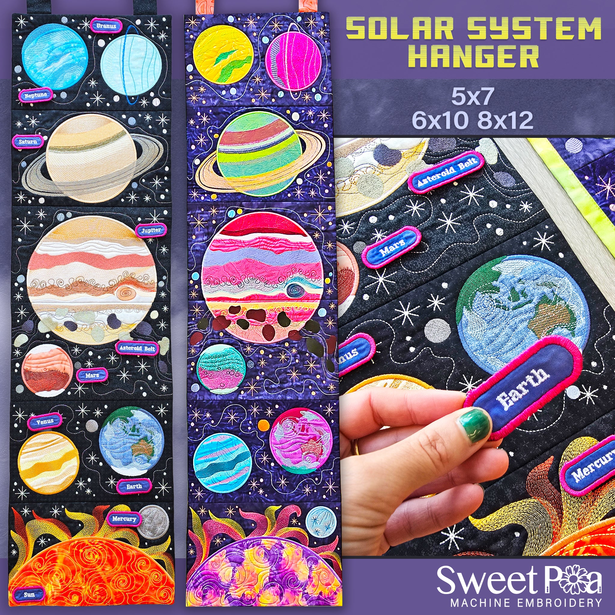 Solar System Hanger In the hoop machine embroidery designs