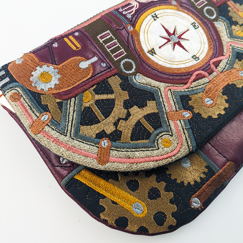 steampunk clutch embroidery details