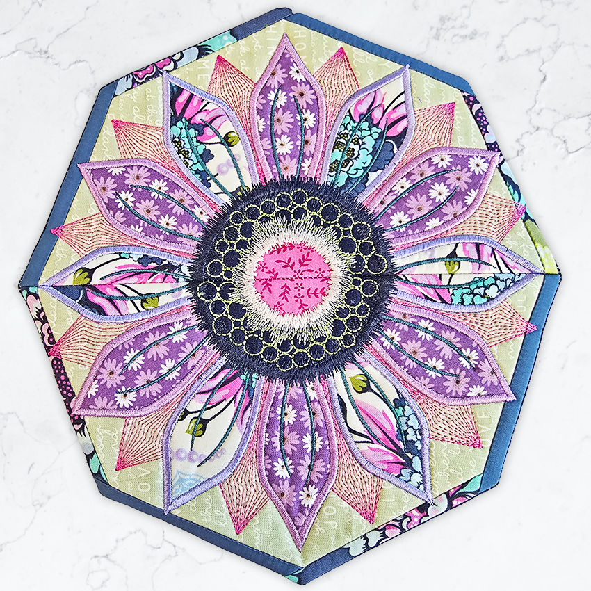 ith sunflower table centre in cool colours