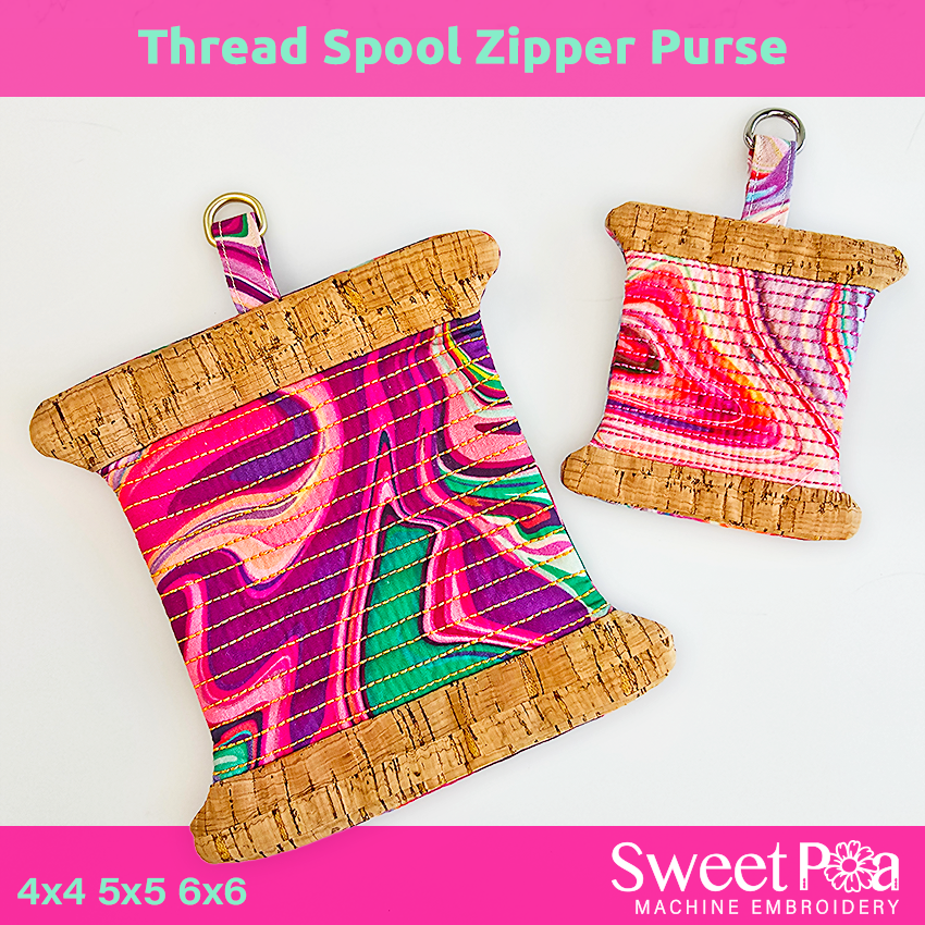 Thread Spool Zipper Purse In the hoop machine embroidery designs