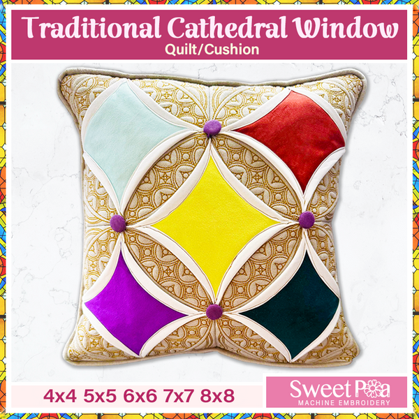 Traditional Cathedral Window Quilt 4x4 5x5 6x6 7x7 8x8 - Sweet Pea In The Hoop Machine Embroidery Design
