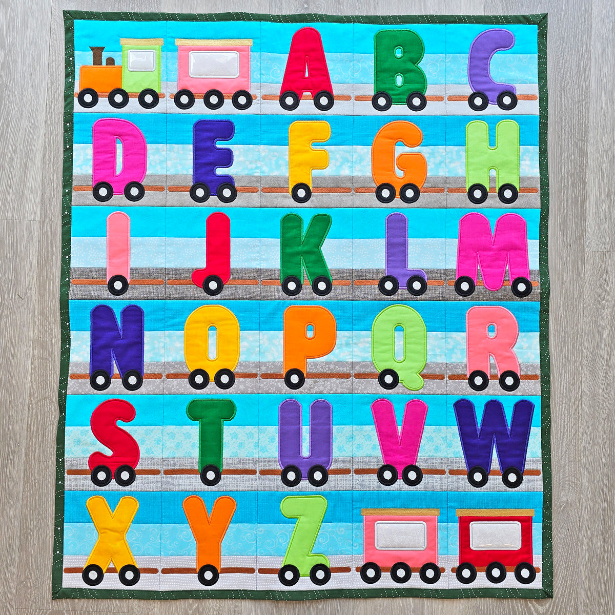 Train Alphabet Blocks & Quilt Made ITH