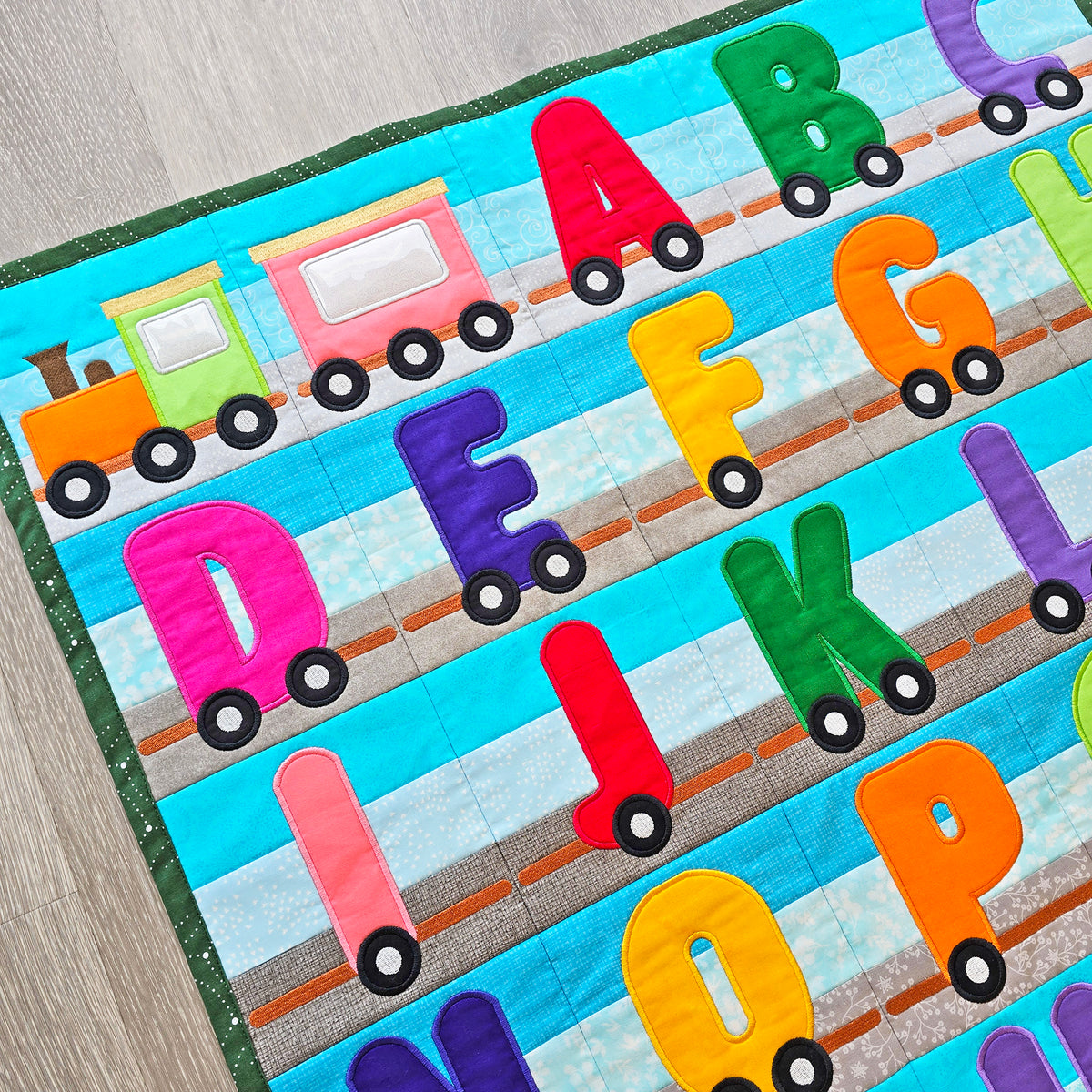 Train Alphabet Blocks & Quilt Made ITH
