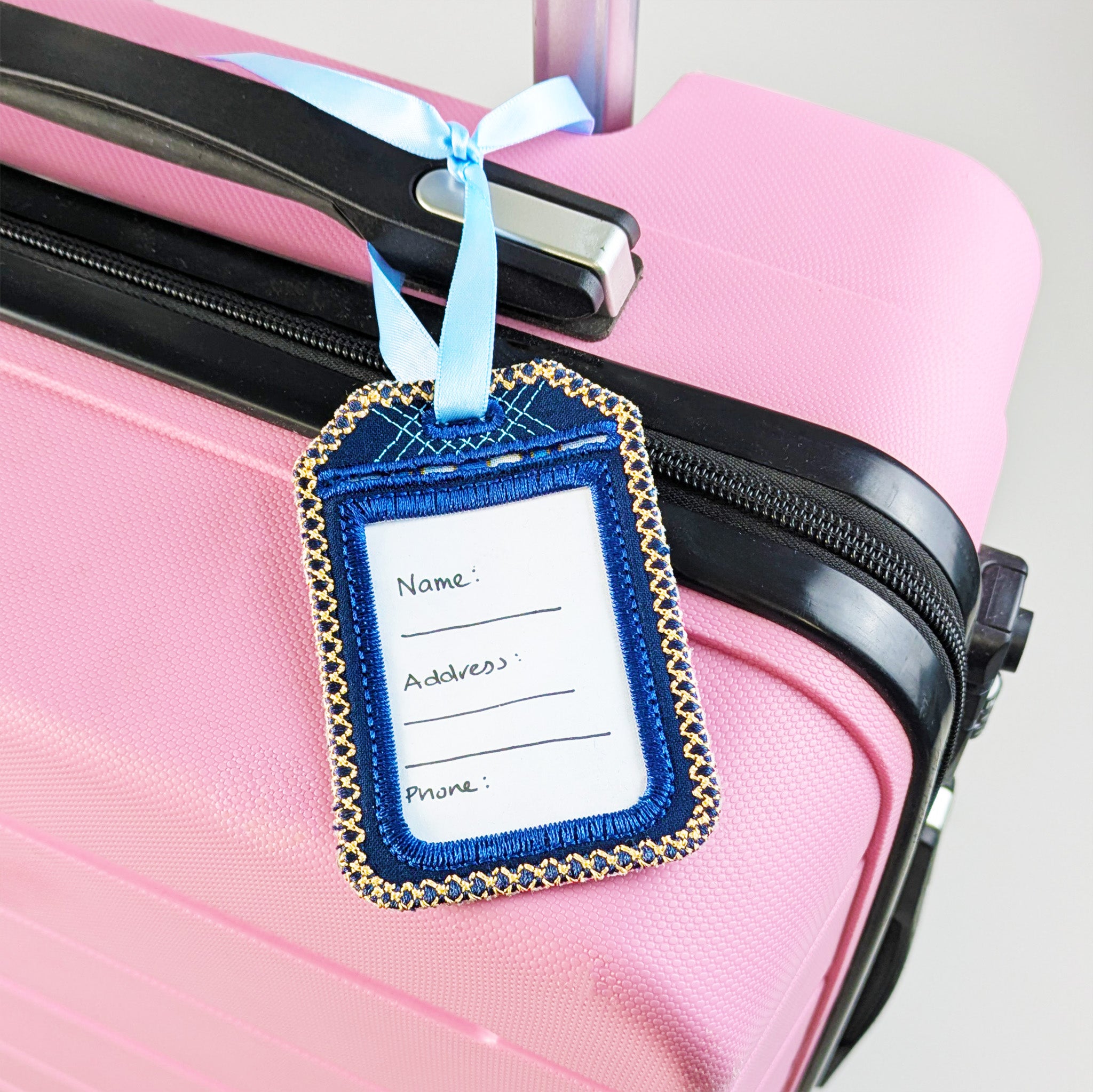 Travel Buddy Luggage Tag In the hoop machine embroidery designs