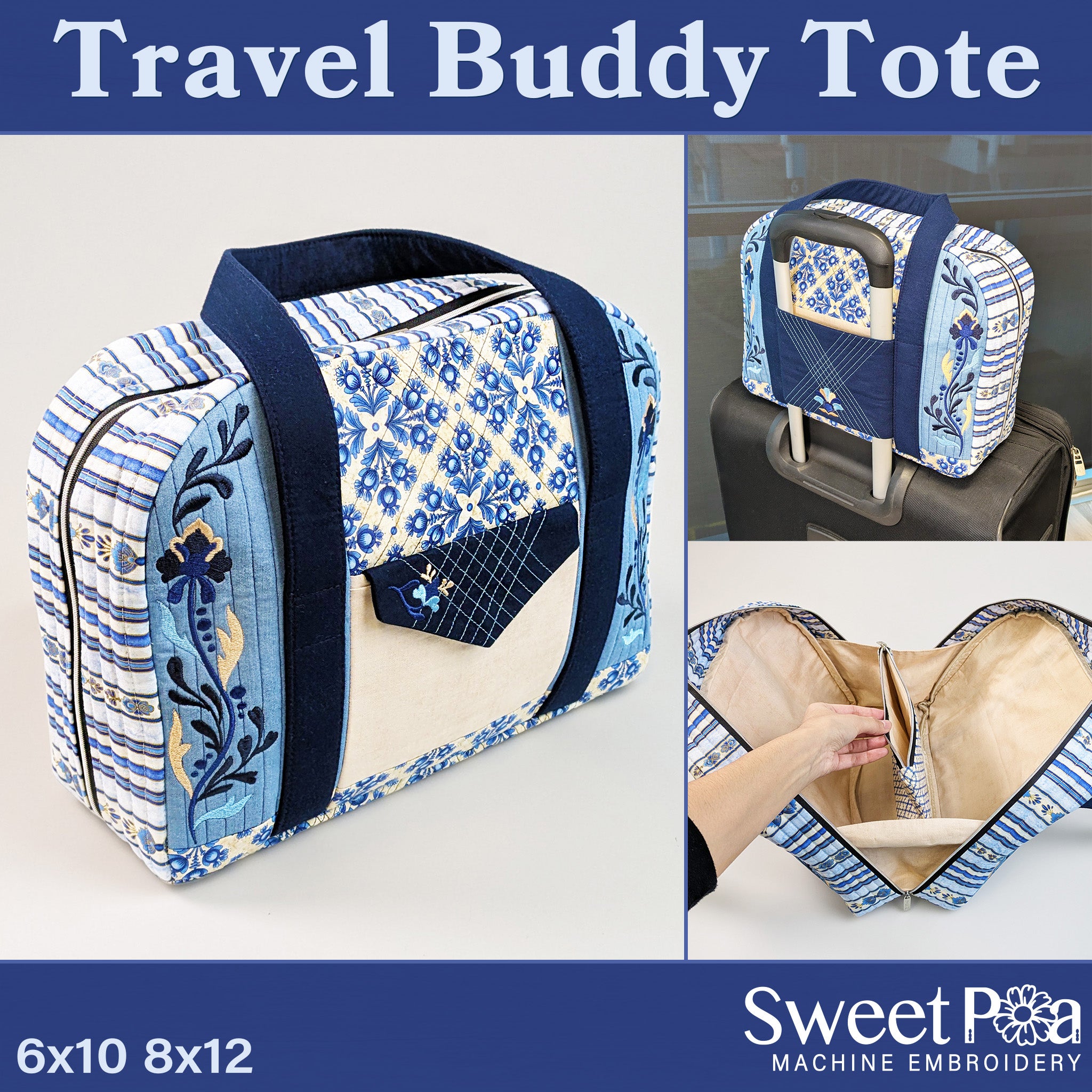 Travel Buddy Tote In the hoop machine embroidery designs