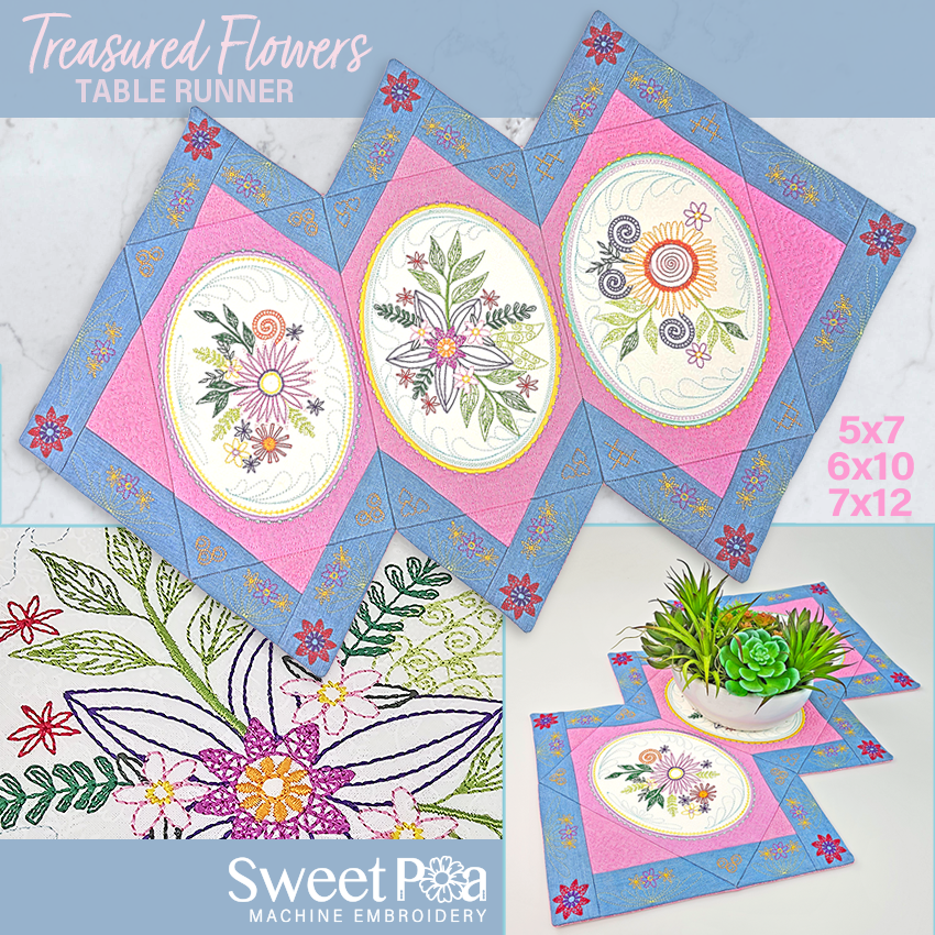 Treasured Flowers Table Runner 5x7 6x10 7x12