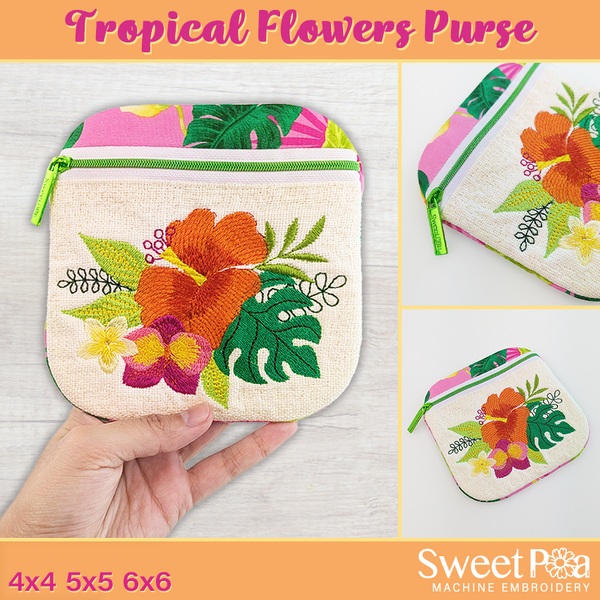【新品】ポーチ付 Mサイズflower embroidery Tropical Flowers ITH Purse Design