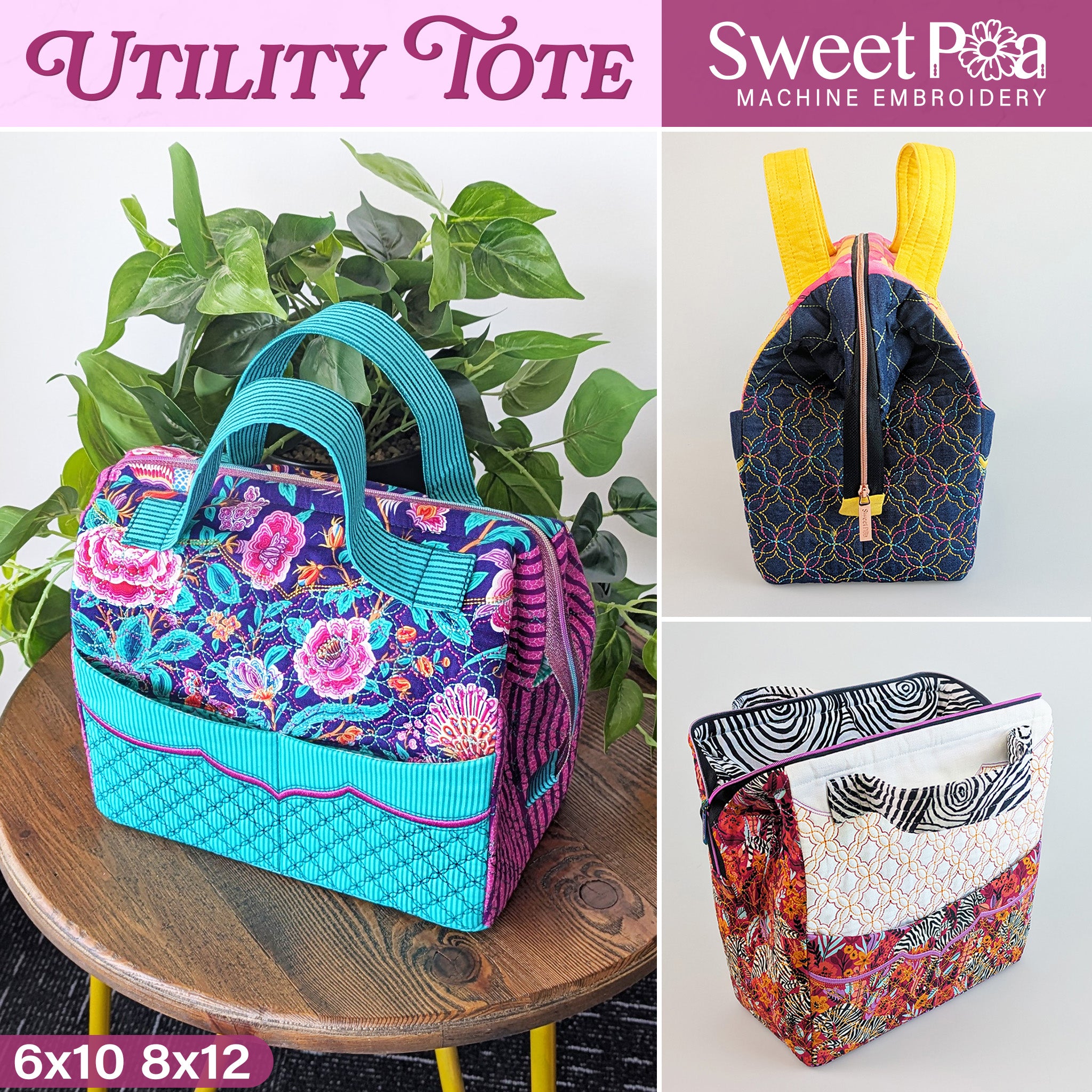 Utility Tote In the hoop machine embroidery designs