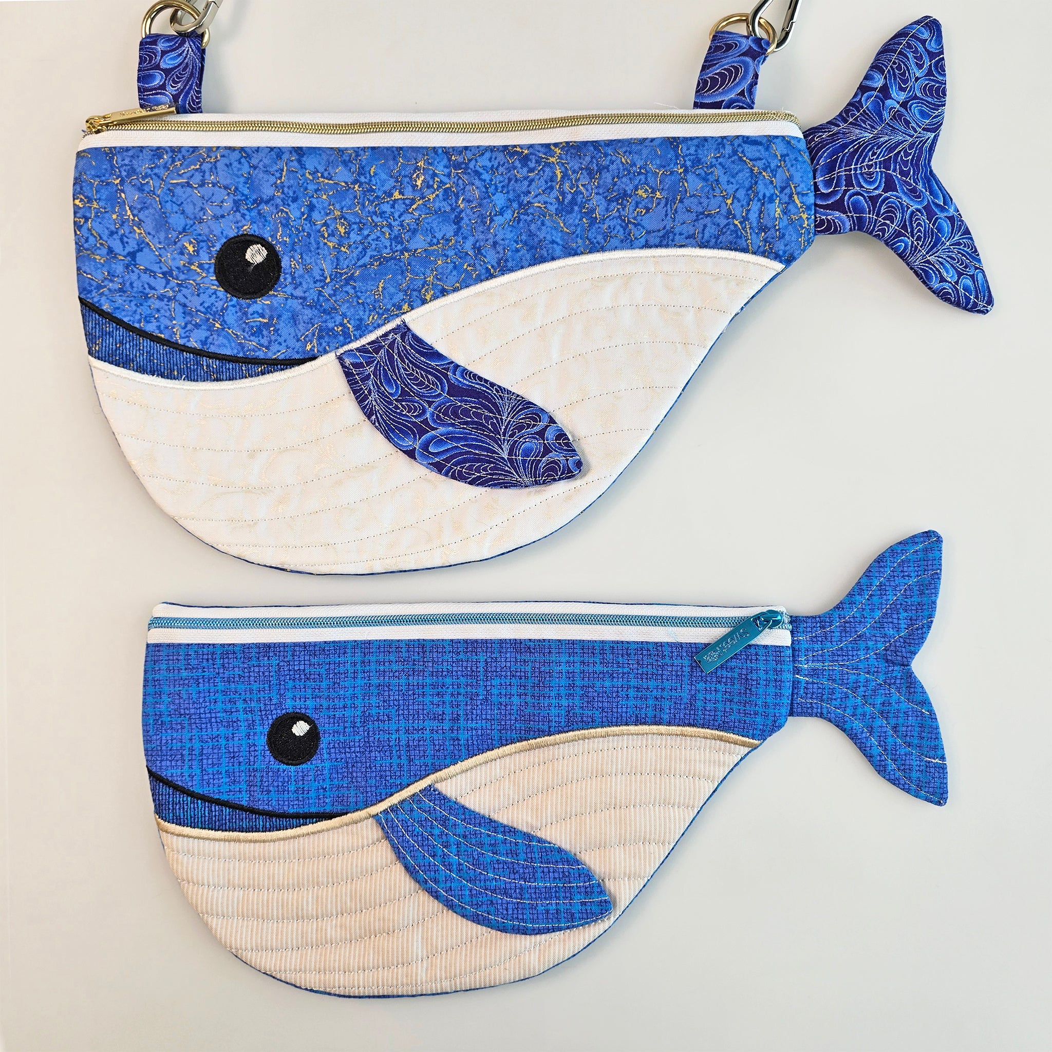 Whale Zipper Purse In the hoop machine embroidery designs