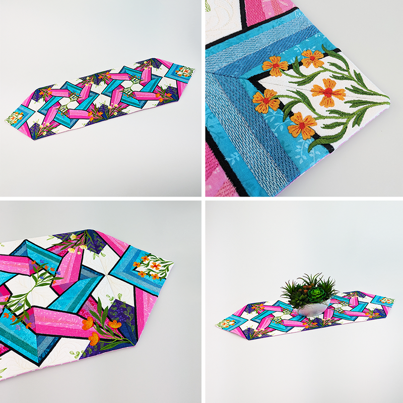 Winding Star Blocks & Runner 4x4 5x5 6x6 7x7 8x8 - Sweet Pea In The Hoop Machine Embroidery Design