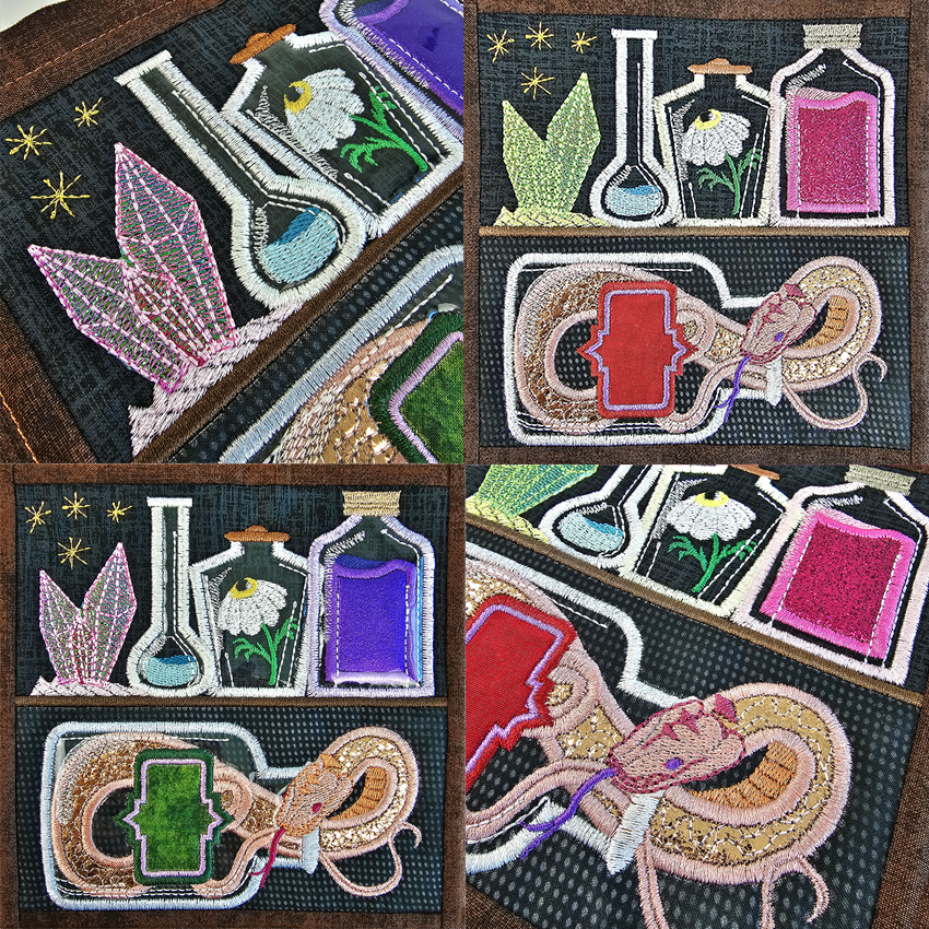 BOW Halloween Witchy Wares Quilt - Block 1 In the hoop machine embroidery designs