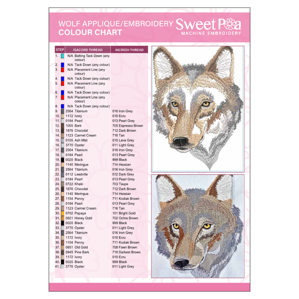 Wolf Applique Colour Chart