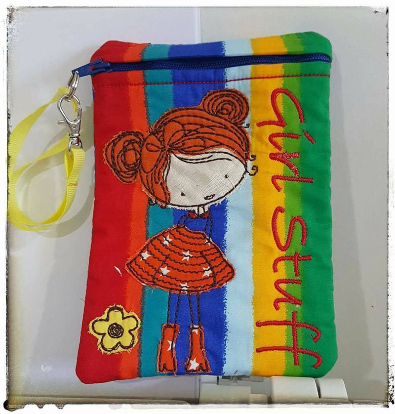 ITH Machine Embroidery Design - Girl Stuff Zipper Purse