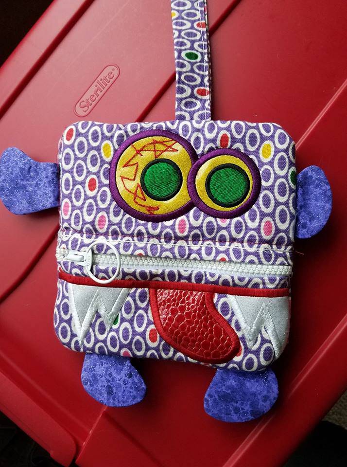 Worry Monster Zipper Purse 4x4 5x5 Charity Design - Sweet Pea