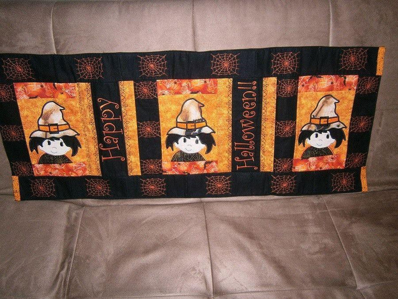 Halloween Witch Table Runner Machine Embroidery Design