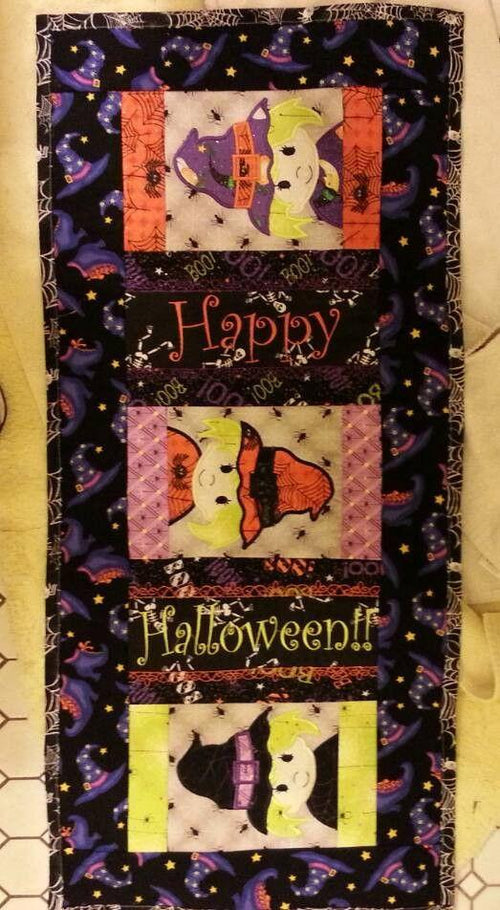 Halloween Witch Table Runner Machine Embroidery Design