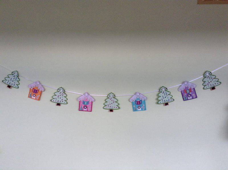 Christmas cottage and tree bunting 4x4 and 5x7 - Sweet Pea