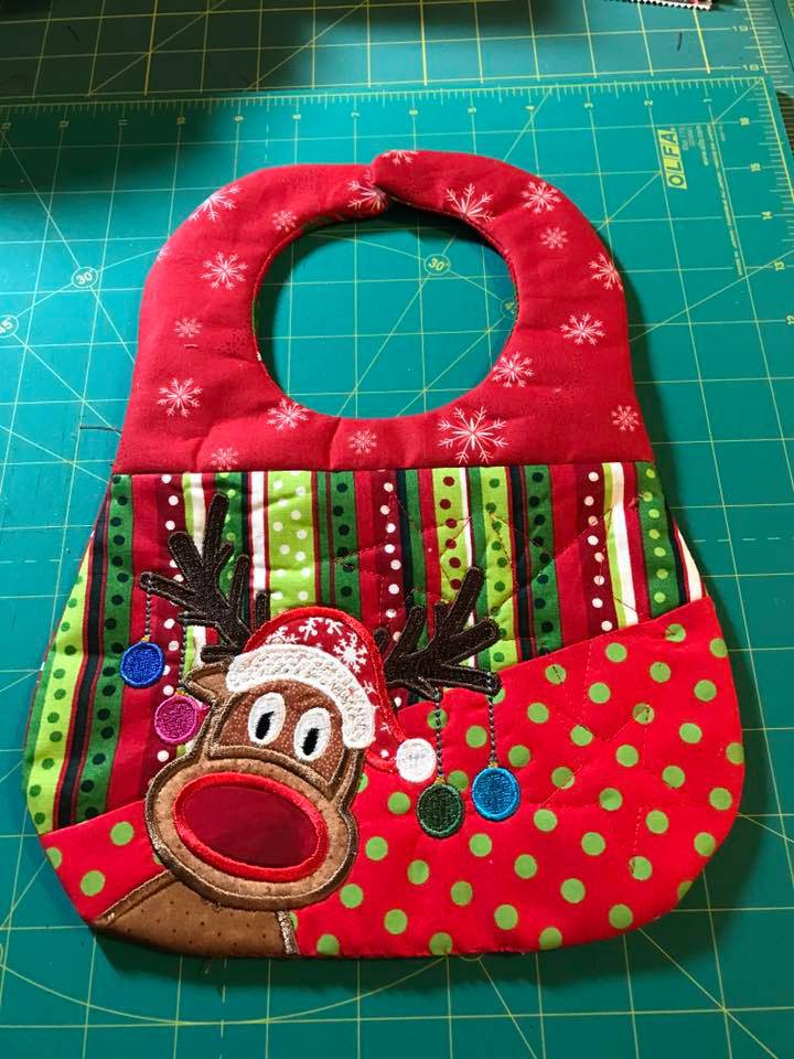 Embroidery Applique Design - Rudolph Christmas Baby Bib