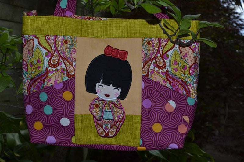 ITH Machine Embroidery Design - Geisha Origami Tote Bag