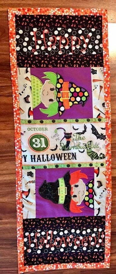 Halloween Witch Table Runner Machine Embroidery Design