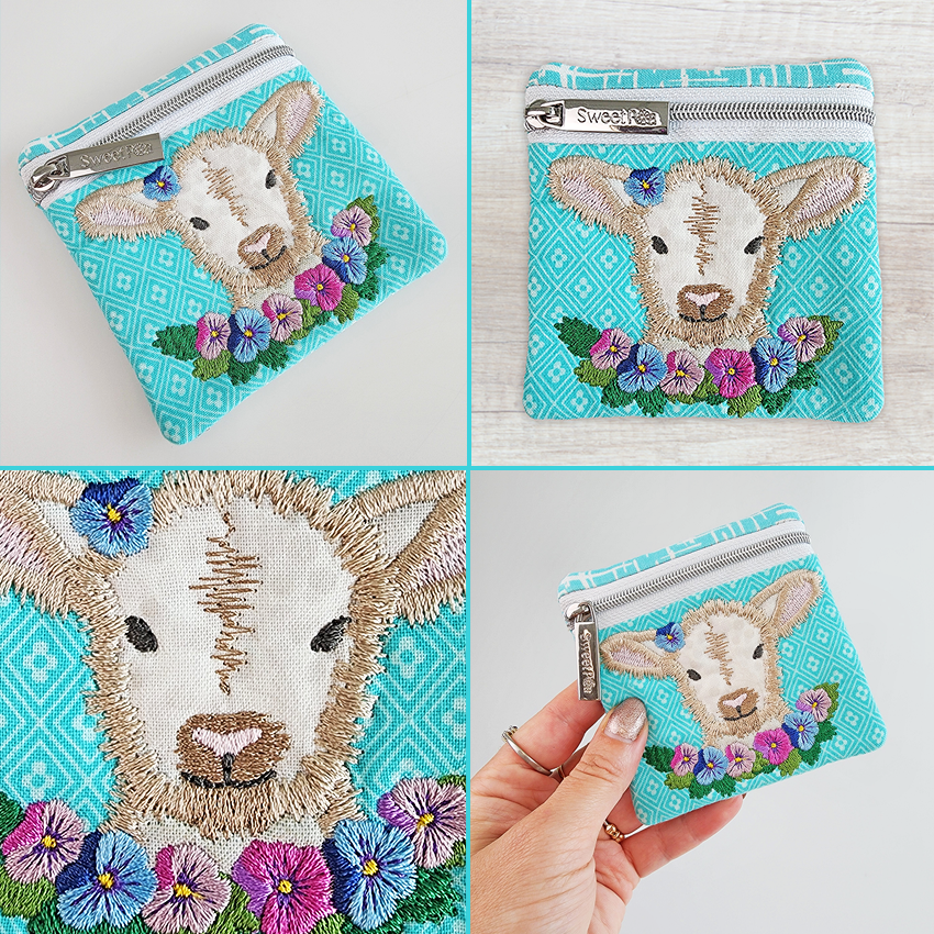 lamb zipper purse embroidery design