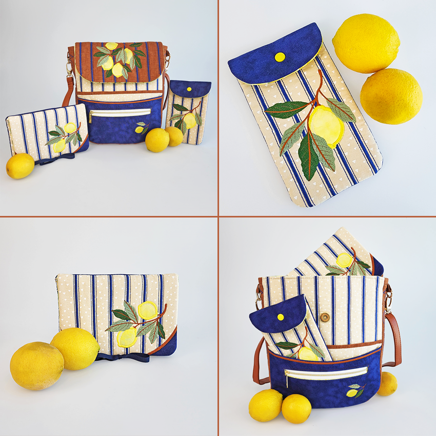 Lemon Lane Bag Set In the hoop machine embroidery designs