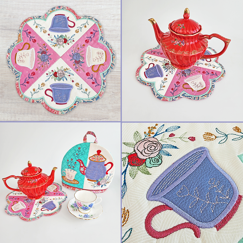 Teacup Table Centre 4x4 5x5 6x6 7x7 8x8 In the hoop machine embroidery designs