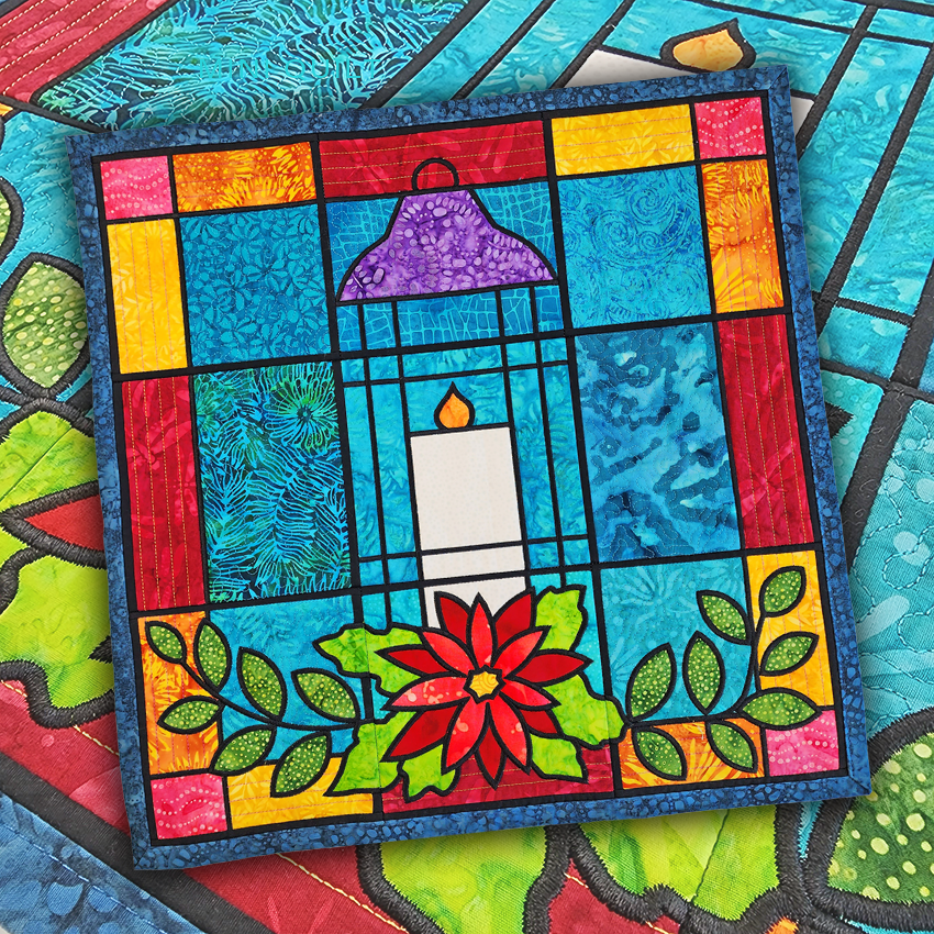 Stained Glass Lantern Mini Quilt 4x4 5x5 6x6 7x7 In the hoop machine embroidery designs