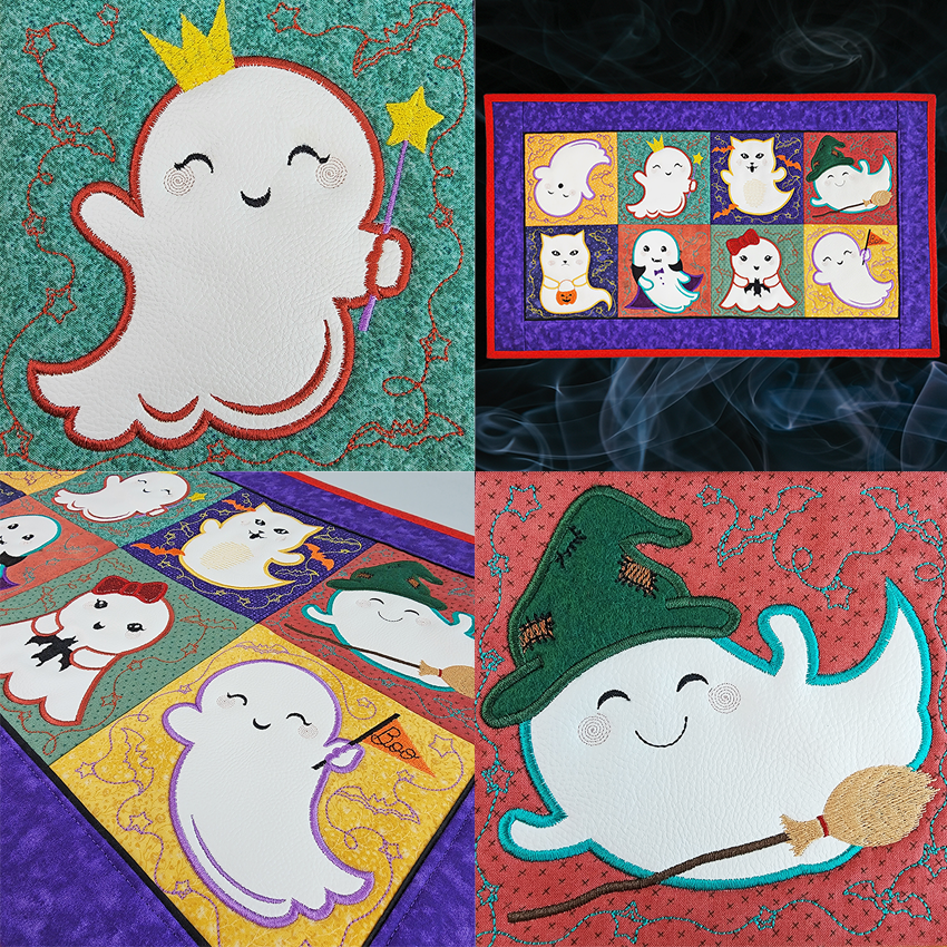 Cute Ghost Runner 4x4 5x5 6x6 7x7 In the hoop machine embroidery designs