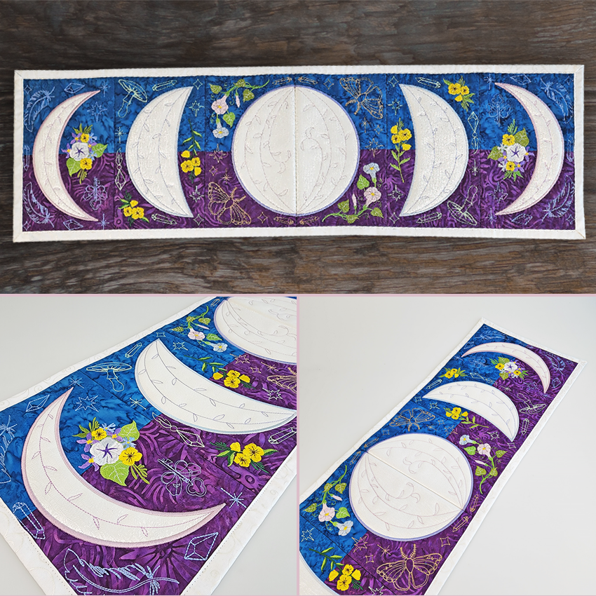 Moon Phase Runner 5x7 6x10 7x12 In the hoop machine embroidery designs