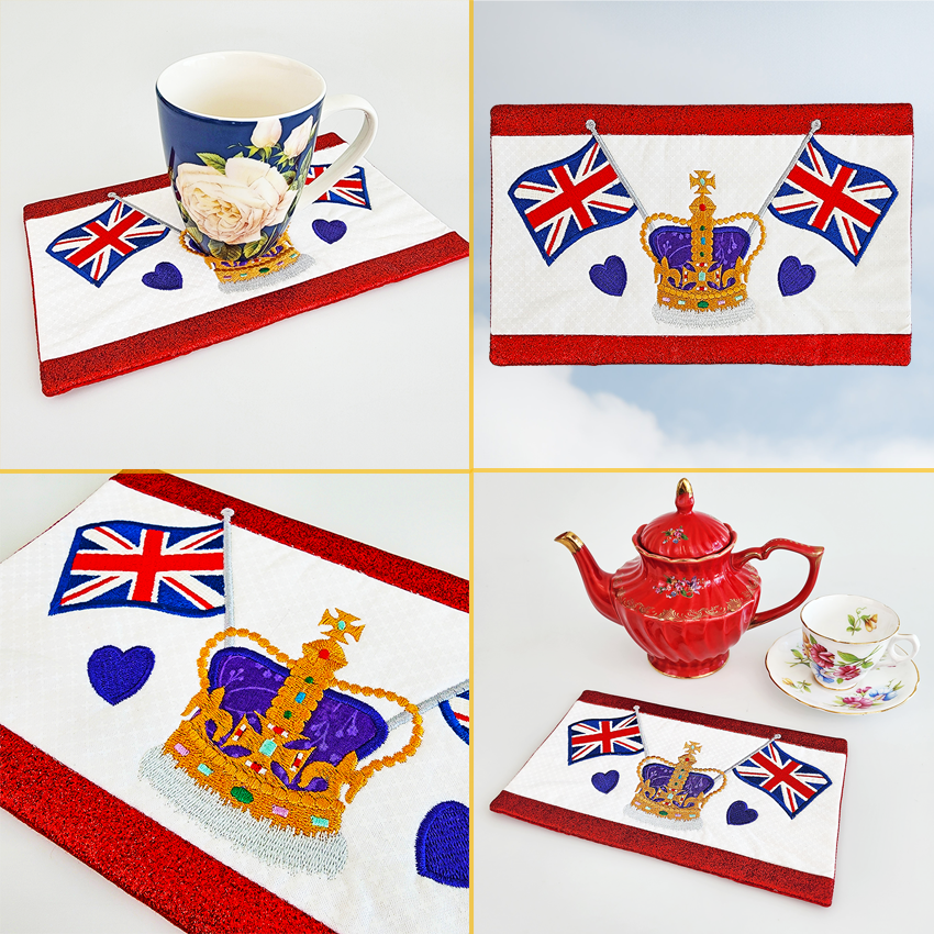 UK Mug Rug 5x7 6x10 7x12 In the hoop machine embroidery designs