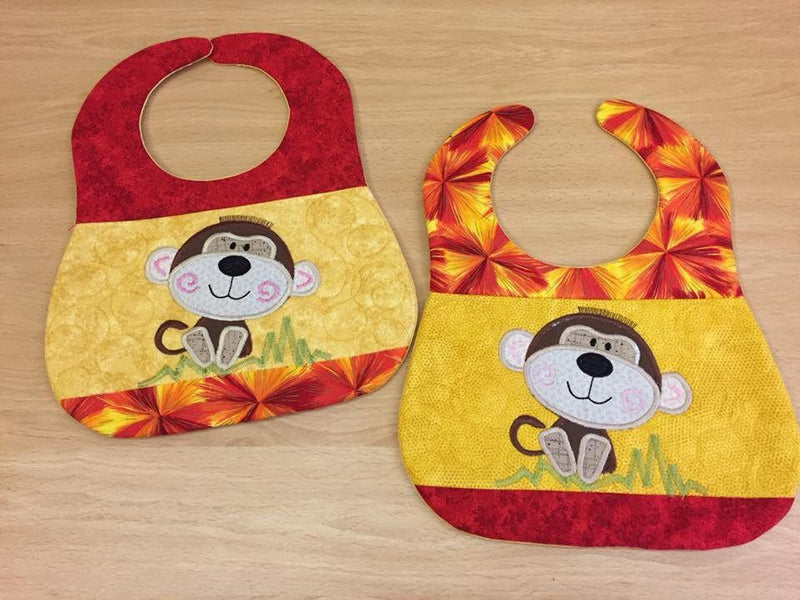 Babyhug Bib Monkey Embroidery - Yellow