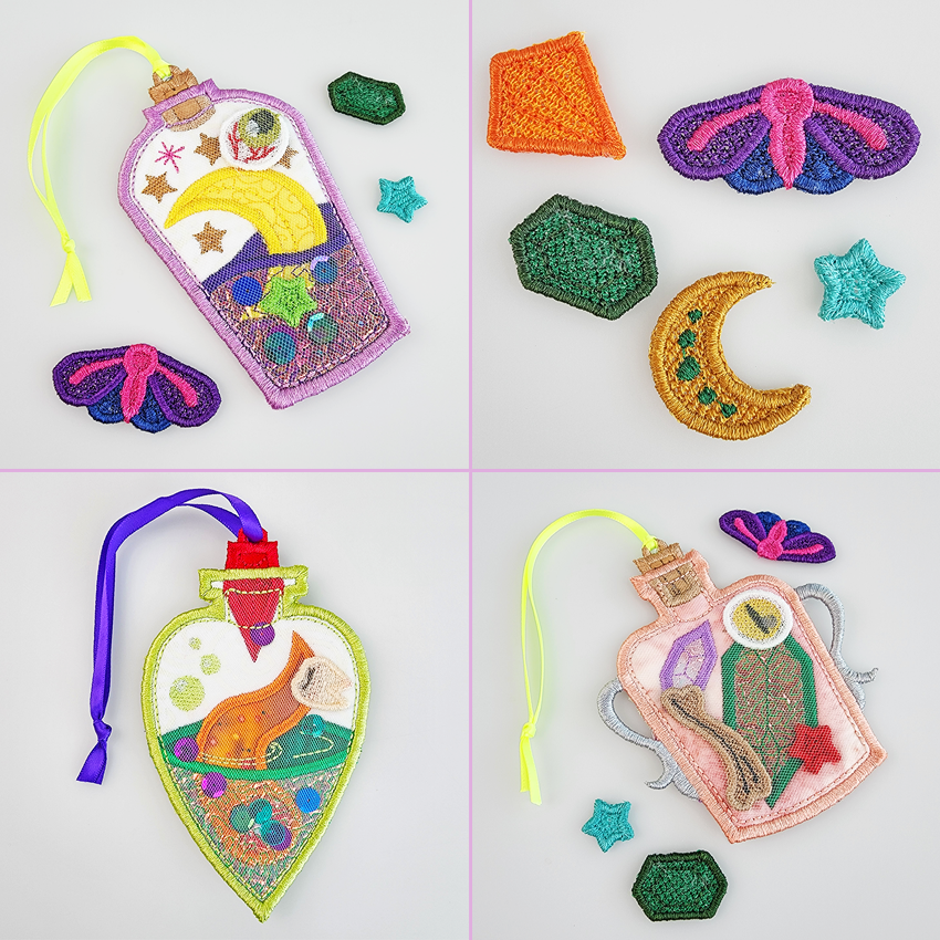 Magic Potion Ornaments 4x4 In the hoop machine embroidery designs